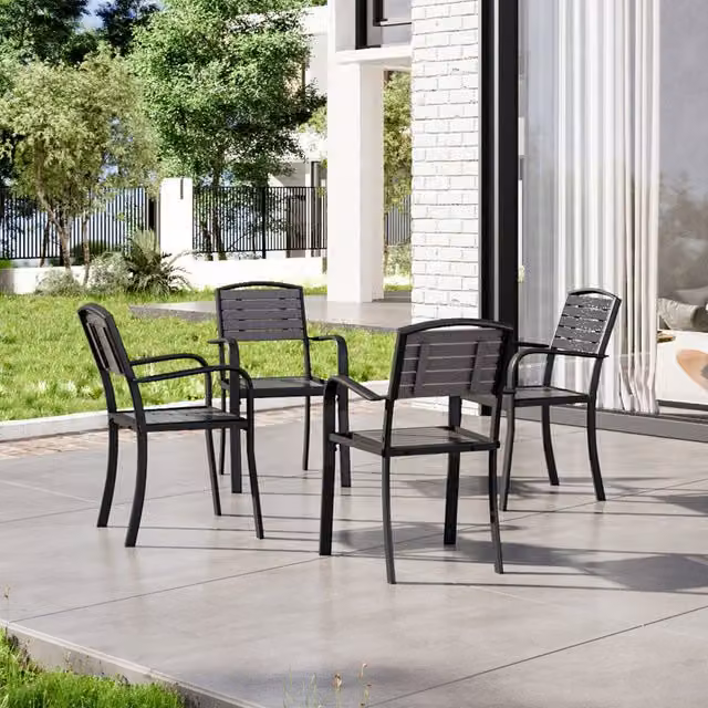 Breeins Set of 4 Minimalist Metal Frame Garden Armchairs in Matt Grey and Black