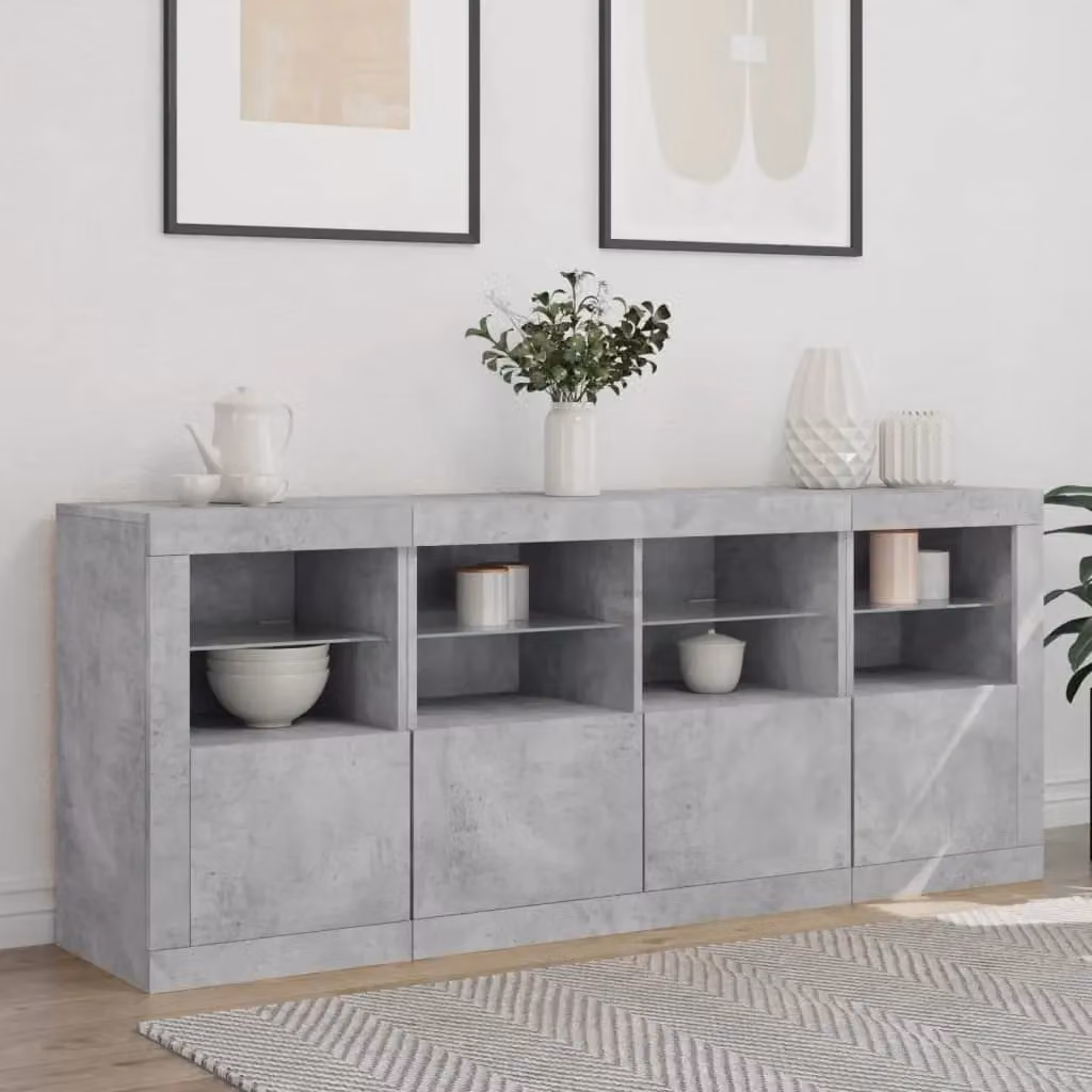 Berkfield Home Modern Sideboard with Integrated LED Lights in Concrete Grey, W/D/H: 163 x 37 x 67 cm – 2