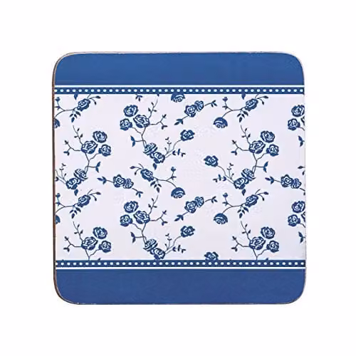 Orsina Set of Four Blue and White Floral Round Cork Coasters – 1
