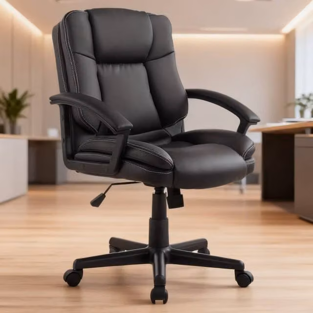 ERGOVEXA Black Synthetic Leather Task Chair with Armrests and 360 Degree Swivel for Home Office