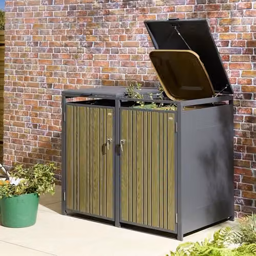 Rowlinsons Wimbledon Double Bin Store in Grey Steel, W: 132.5 cm, D: 81 cm, H: 116.5 cm – 1