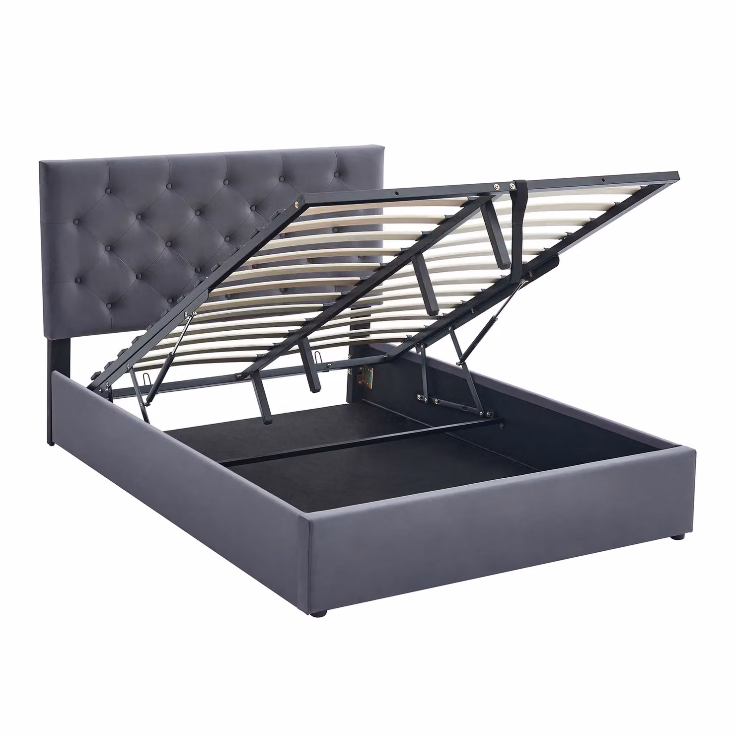 FURNITURE ONE Ottoman Storage Bed Frame in Grey with Adjustable Headboard and Lift Up Base, Size: Double (W/D/H: 140 x 200 x 118 cm) – 5