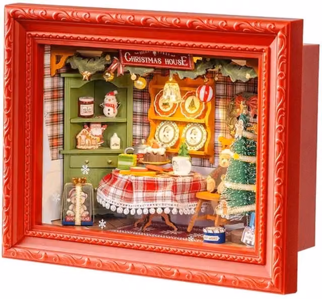 Syntego DIY Christmas Eve Party 3D LED Diorama Snap Together Wooden Puzzle Kit in Multicolour