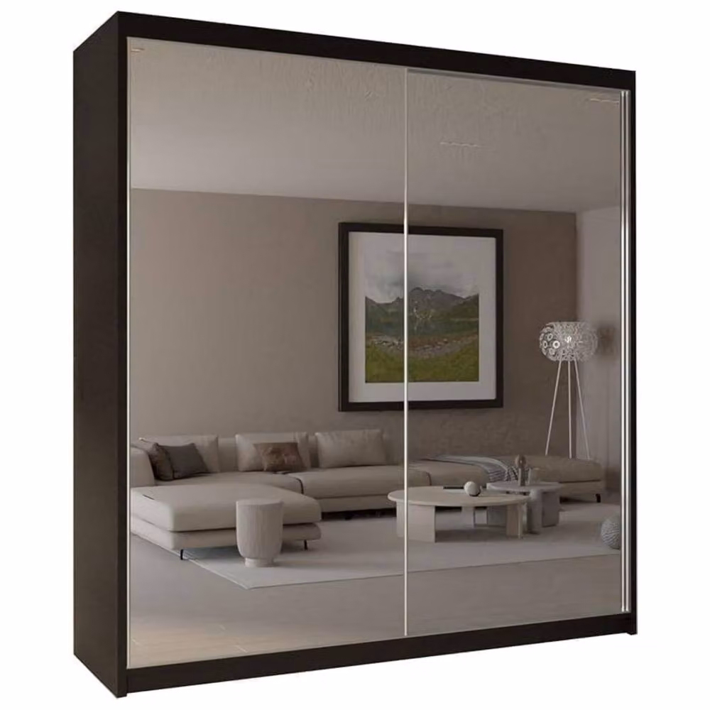 Sliding Wardrobes 4U Jacklin Double Mirror Sliding Door Wardrobe in Black, W: 150 cm, H: 217 cm – 2