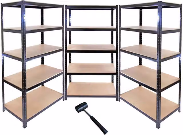 Monstershop T-Rax Metal Storage Shelves, Black, W: 90 cm, D: 45 cm, H: 180 cm