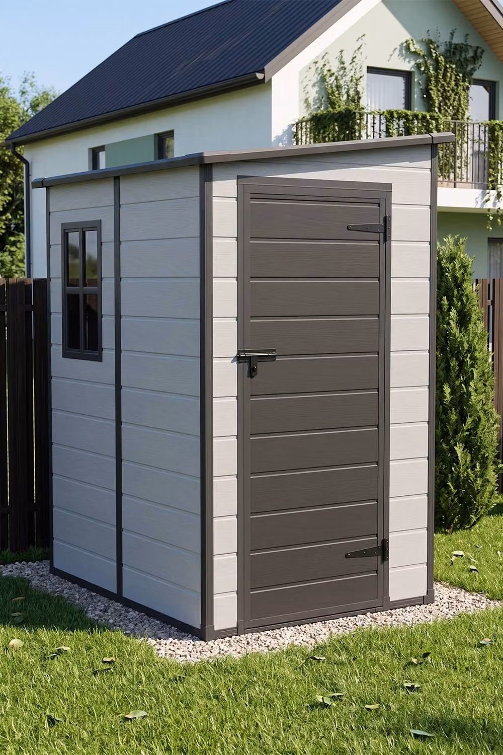 Living and Home Grey Plastic Pent Roof Garden Storage Shed, W: 152.4 cm, D: 121.5 cm, H: 194.0 cm – 2