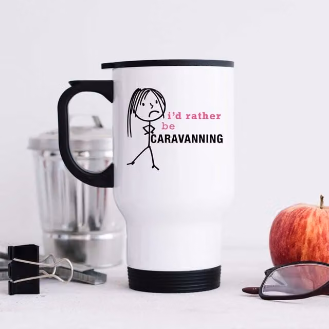 60 Second Makeover Women's I'd Rather Be Caravanning Metal Travel Mug in White