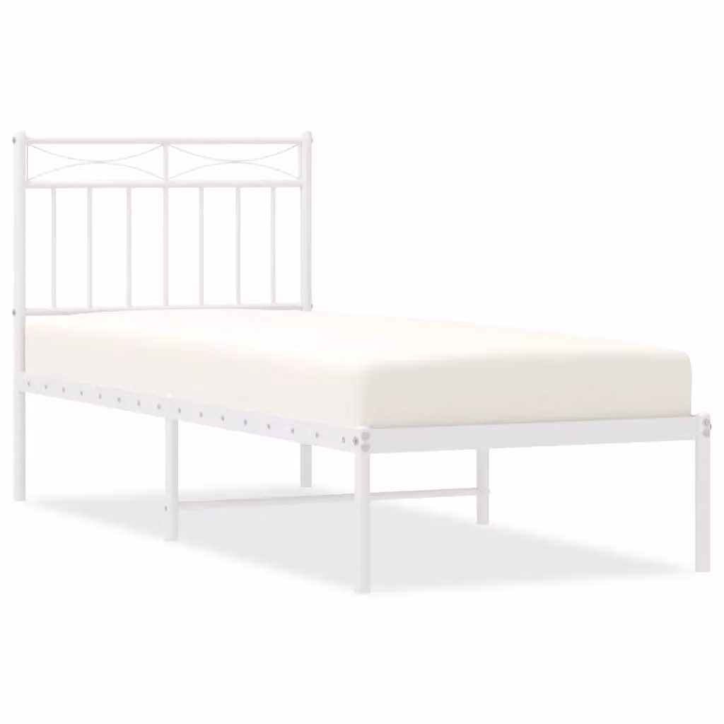 Berkfield Home Metal Bed Frame with Headboard in White, W/D/H: 80 x 200 cm – 2