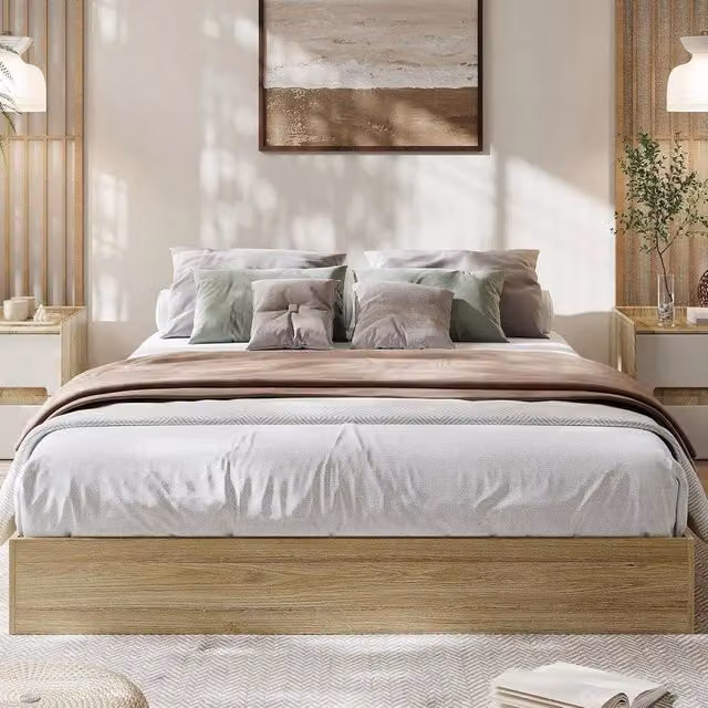 Havendro Solid Wood Platform Bed Frame with Wood Slat Support in Brown – 1