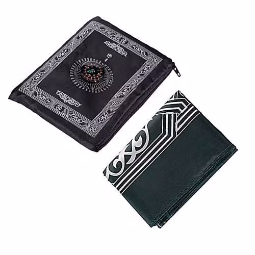 KAV Foldable Waterproof Pocket Prayer Mat with Compass in Black, W: 100 cm, D: 60 cm – 3