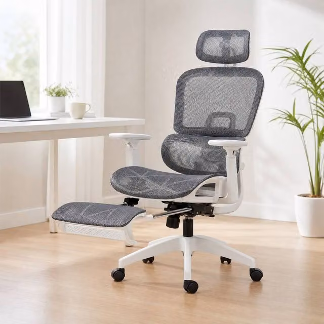 STILVORA Grey Fabric Task Chair with Headrest and Seat Depth Adjustment – 1