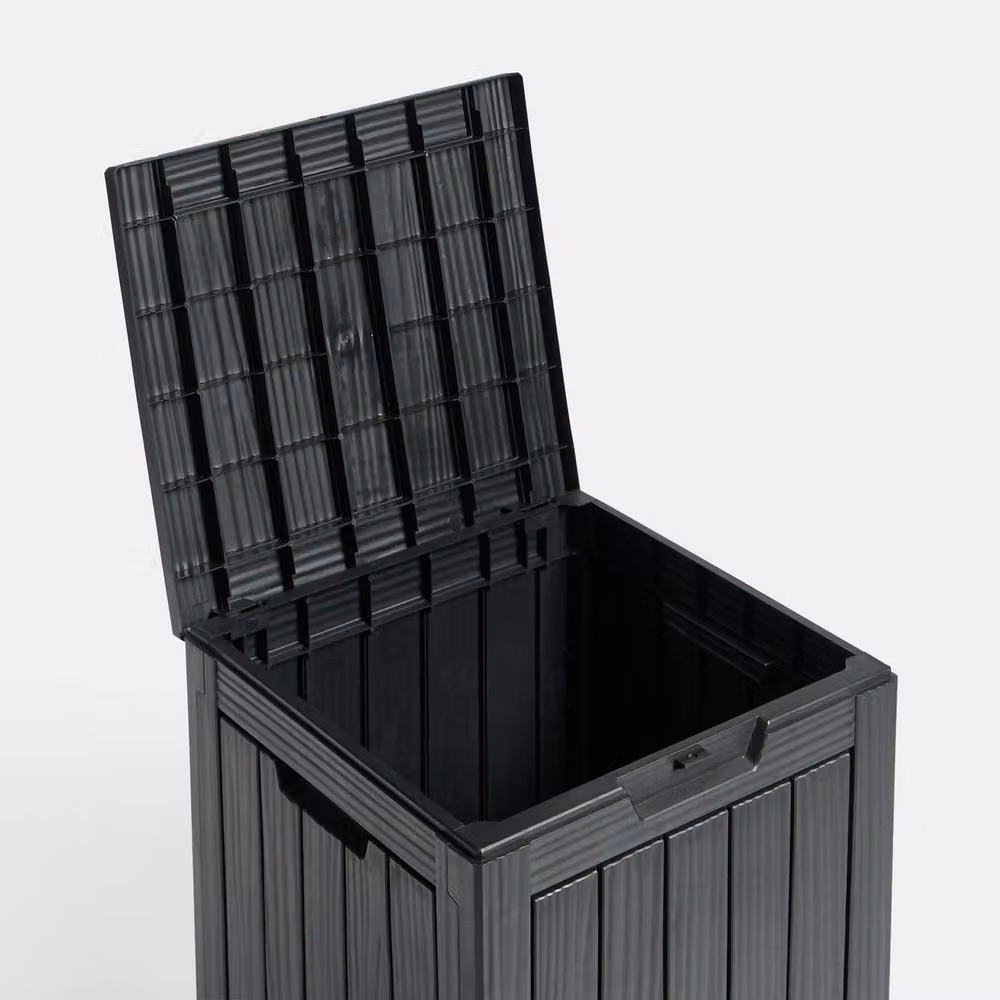 OHS Wood Effect Garden Storage Box Weatherproof Plastic Outdoor Organiser in Black – 4