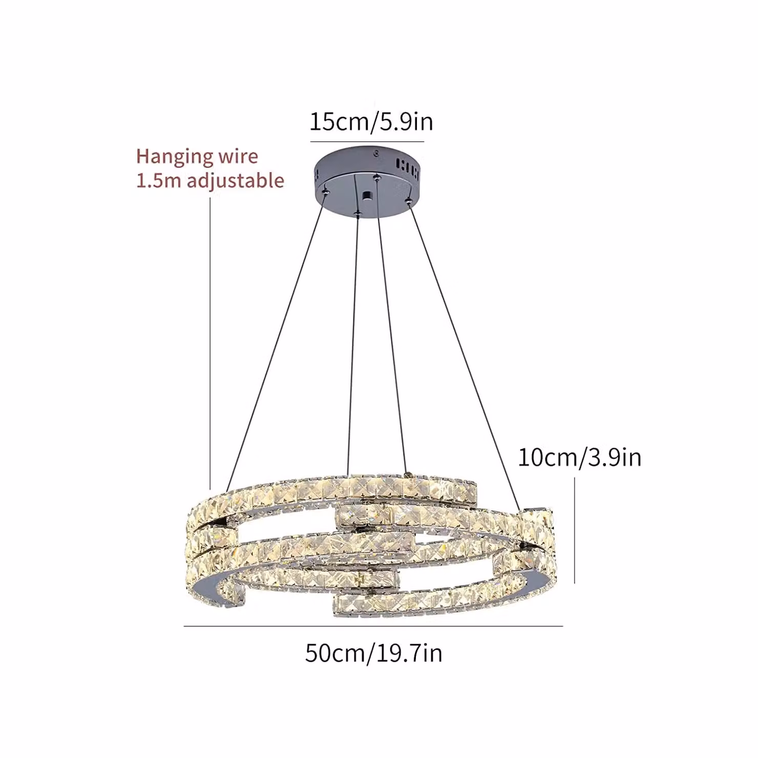 Garwarm Modern Chrome and Crystal Dimmable Pendant Light with Remote Control in Silver – 3