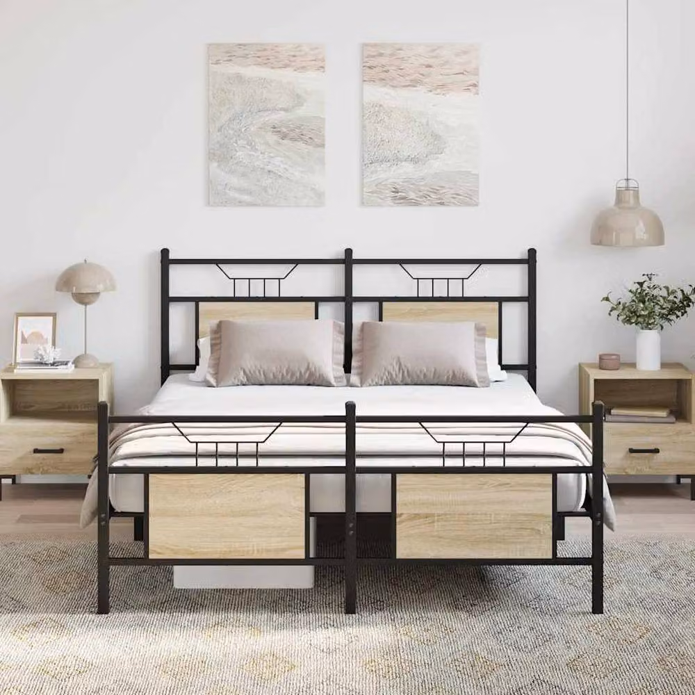 Berkfield Home Super King Bed Frame with Headboard in Wax Brown Wood and Metal – 2