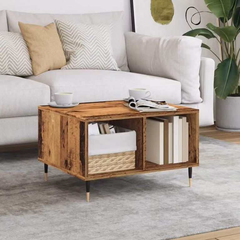 Berkfield Home Modern Coffee Table in Brown Old Wood, W/D/H: 60 x 50 x 36.5 cm