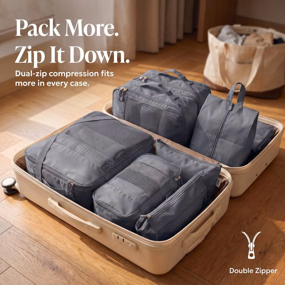 Lugg 8 Set Compression Packing Cubes Suitcase Organiser Set in Grey – 2