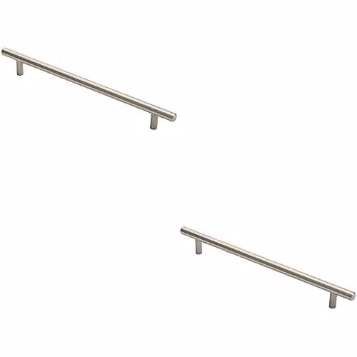 Loops 2 Pack Round T-Bar Cabinet Pull Handles in Brushed Silver, 284 x 12 mm, 224 mm Fixing Centres