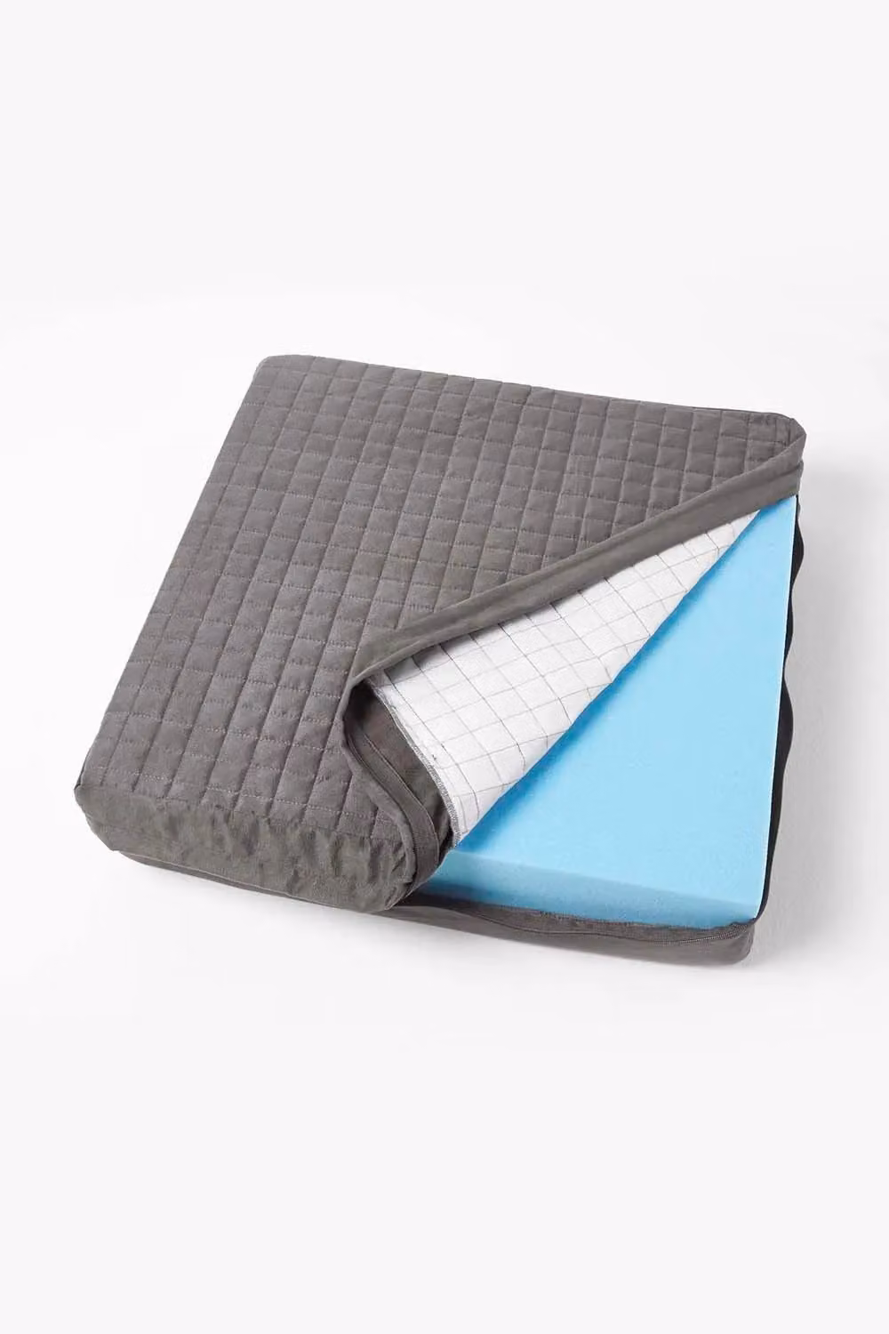 Homescapes Grey Quilted Orthopaedic Foam Armchair Booster Cushion with Removable Faux Suede Cover, W: 50 cm, D: 50 cm, H: 10 cm – 2