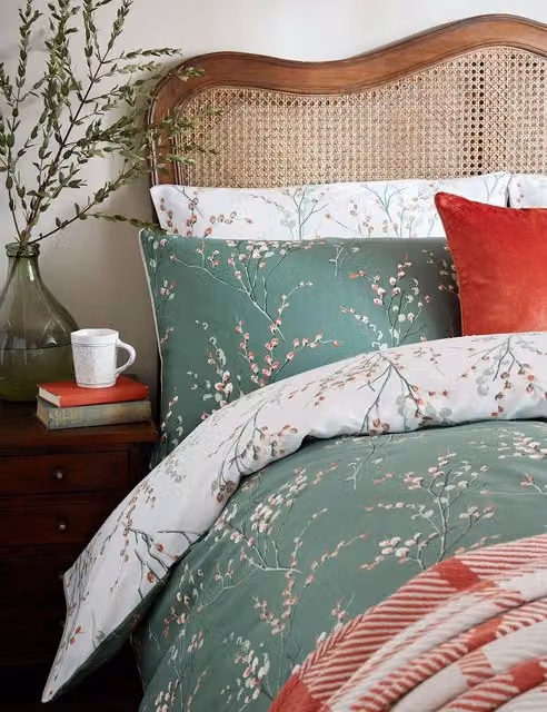 Laura Ashley 2 Pack Pussy Willow Floral Pure Cotton Sateen Pillowcases, Green Mix