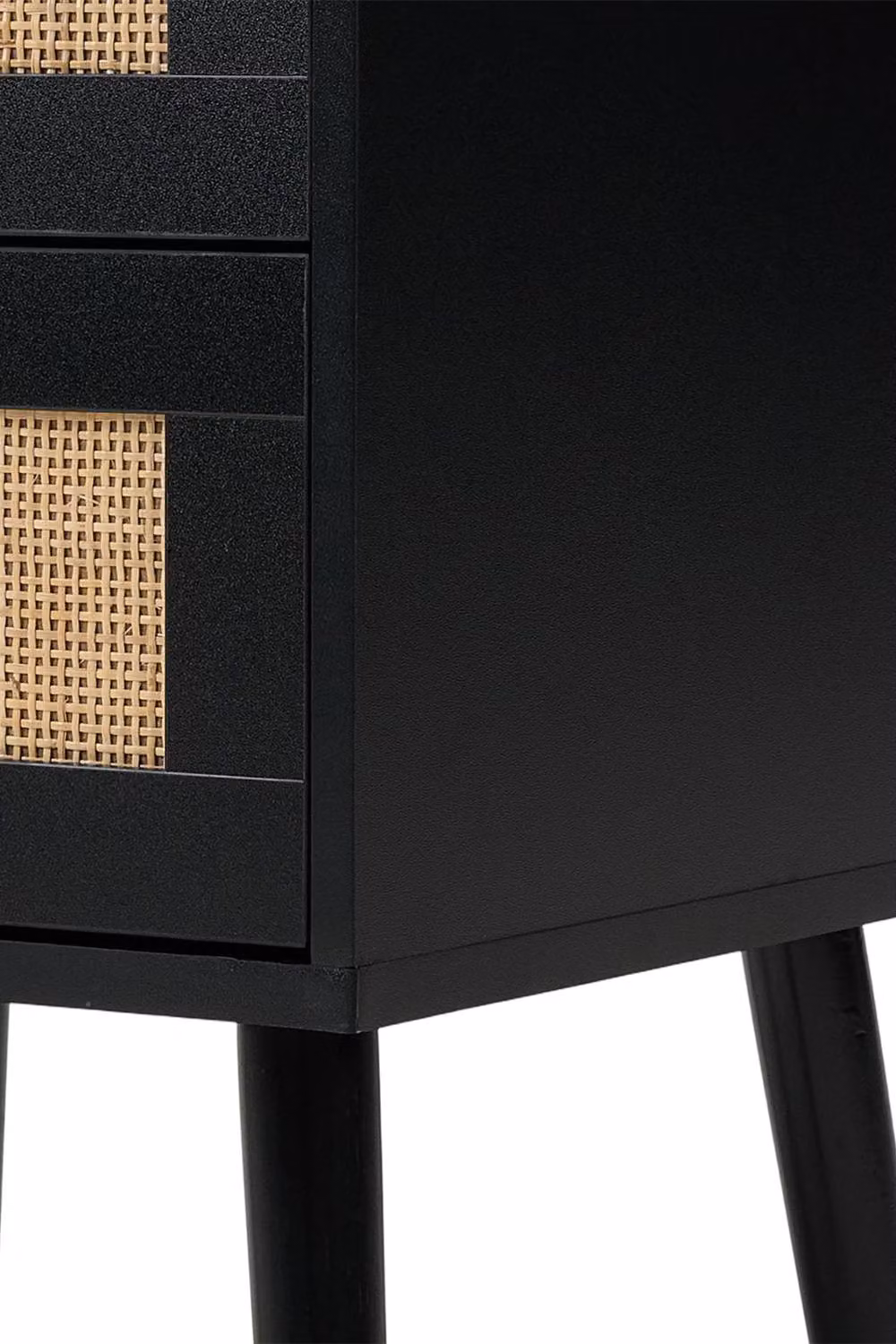 H&O Direct Set of 2 Modern Black Rattan and Metal Dual-Drawer Bedside Tables – 5