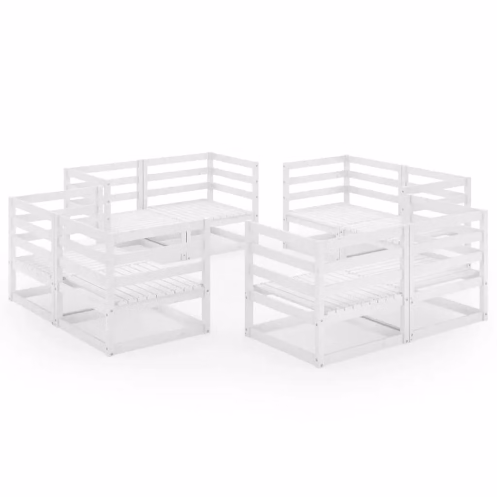 Berkfield Home 8 Piece White Solid Pinewood L-Shape Garden Lounge Set – 2