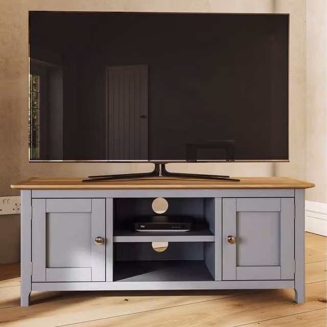 FWStyle Grey Oak Effect 2 Door 1 Shelf TV Unit