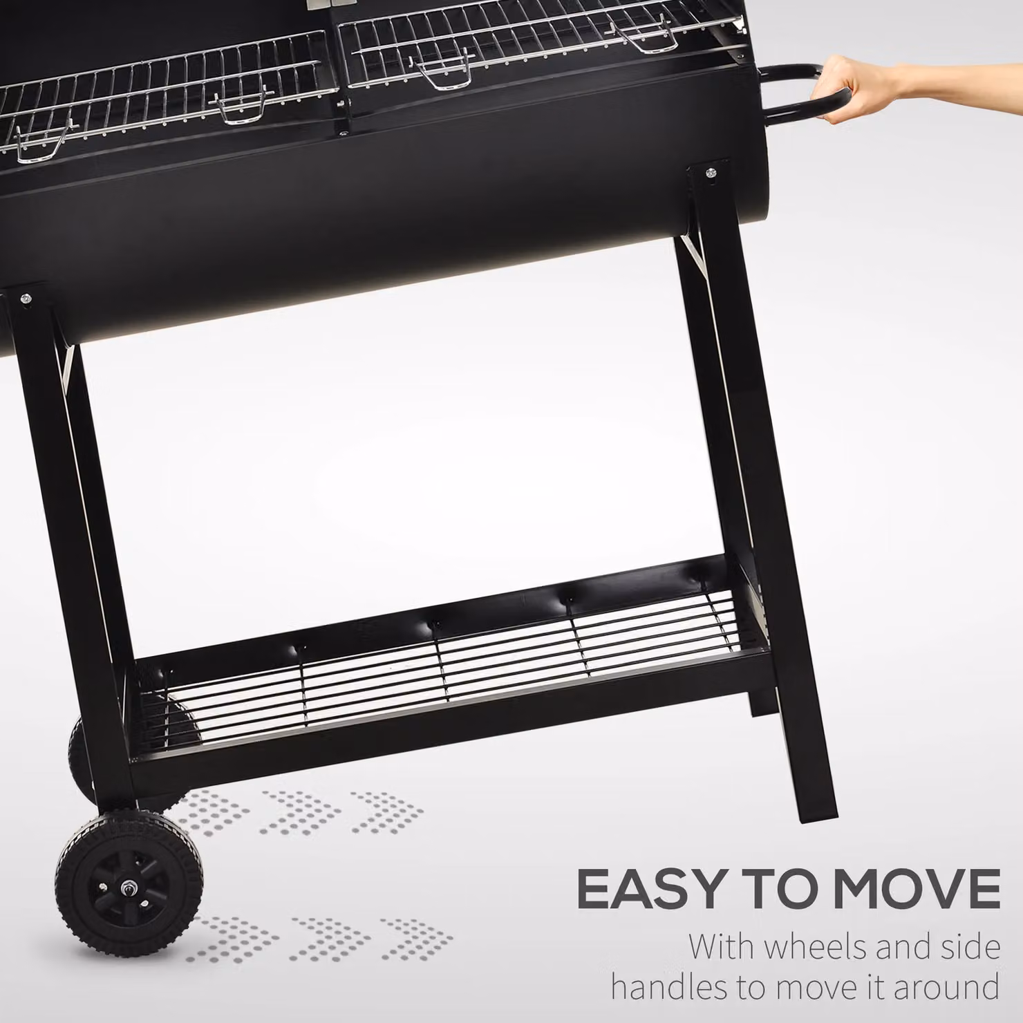 OUTSUNNY Portable Outdoor Charcoal BBQ Grill Cart with 2 Wheels, Black, W/D/H: 90 x 45 x 96 cm – 4
