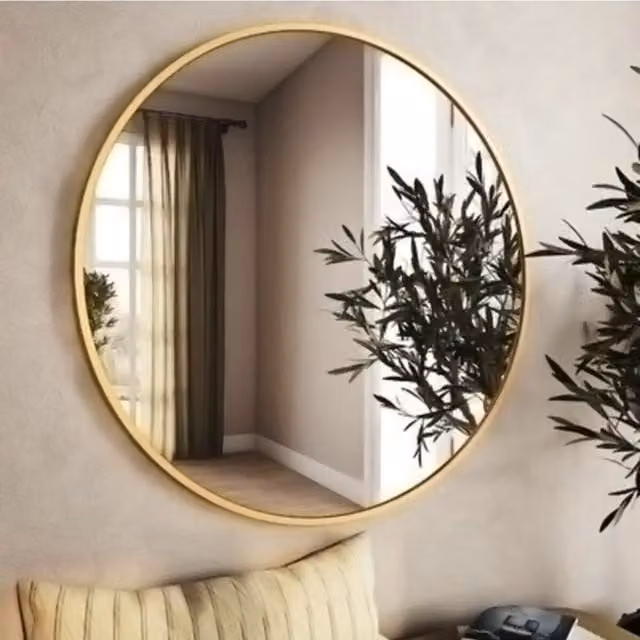 Livingandhome Nordic Round Hanging Wall Makeup Mirror in Gold, Diameter: 80 cm