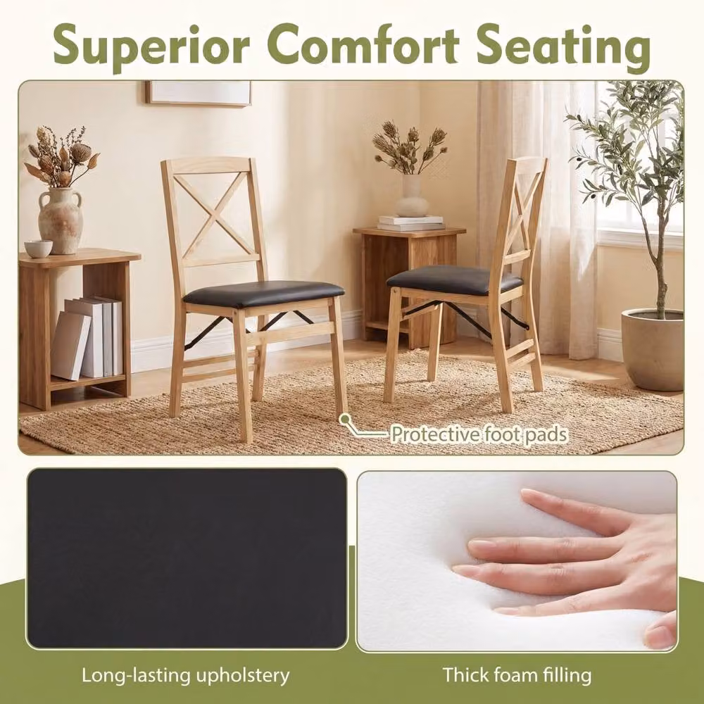 Costway Set of 2 Black Folding Dining Chairs with Padded Synthetic Leather Seats and Rubberwood Legs – 3