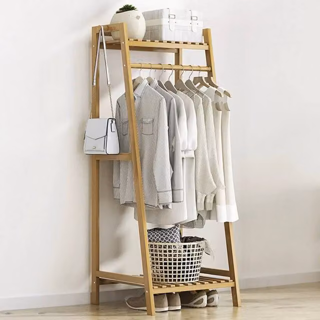 PAWNORA Classic Wooden Clothes Rail Rack in Natural – 1