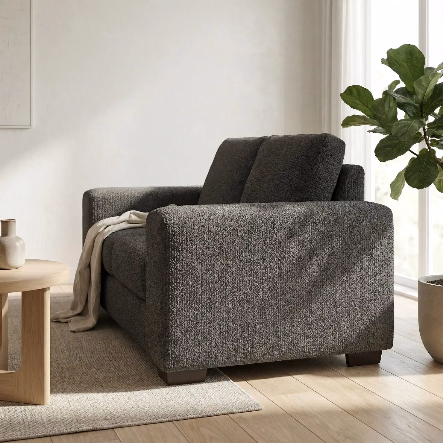 Abakus Direct Boston 3 Seater Sofa in Dark Grey Fabric with Solid Wood Frame – 2