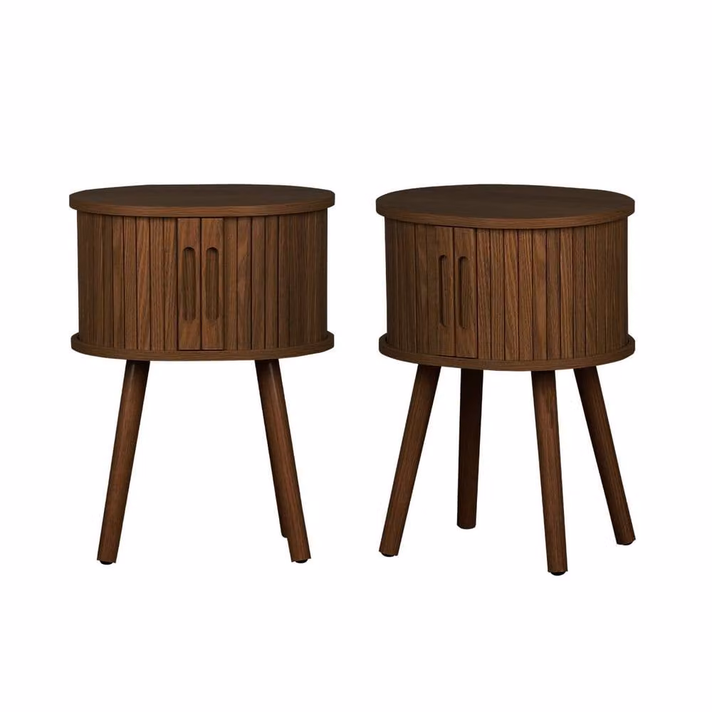sweeek Pair of Scandinavian Style Bedside Tables with Sliding Doors in Dark Brown, W/D/H: 40.0 x 34.0 x 54.8 cm – 2