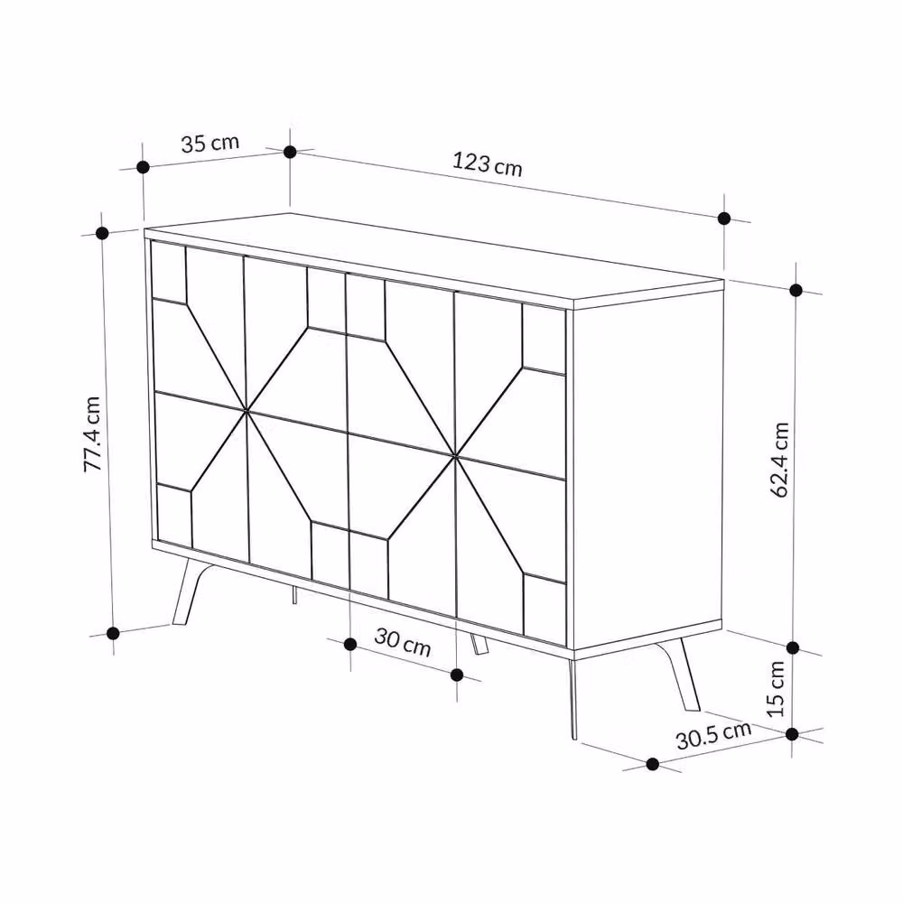 CALICOSY Modern 4-Door Geometric Sideboard in Beige and Grey, W: 123 cm – 2