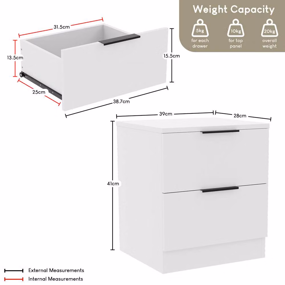Home Discount Vida Designs Trega 2 Drawer Bedside Chest in White – 2