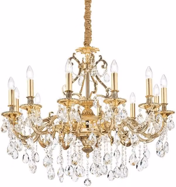 Ideal Lux Gioconda 12 Light Crystal and Metal Pendant Light in Gold/Brass