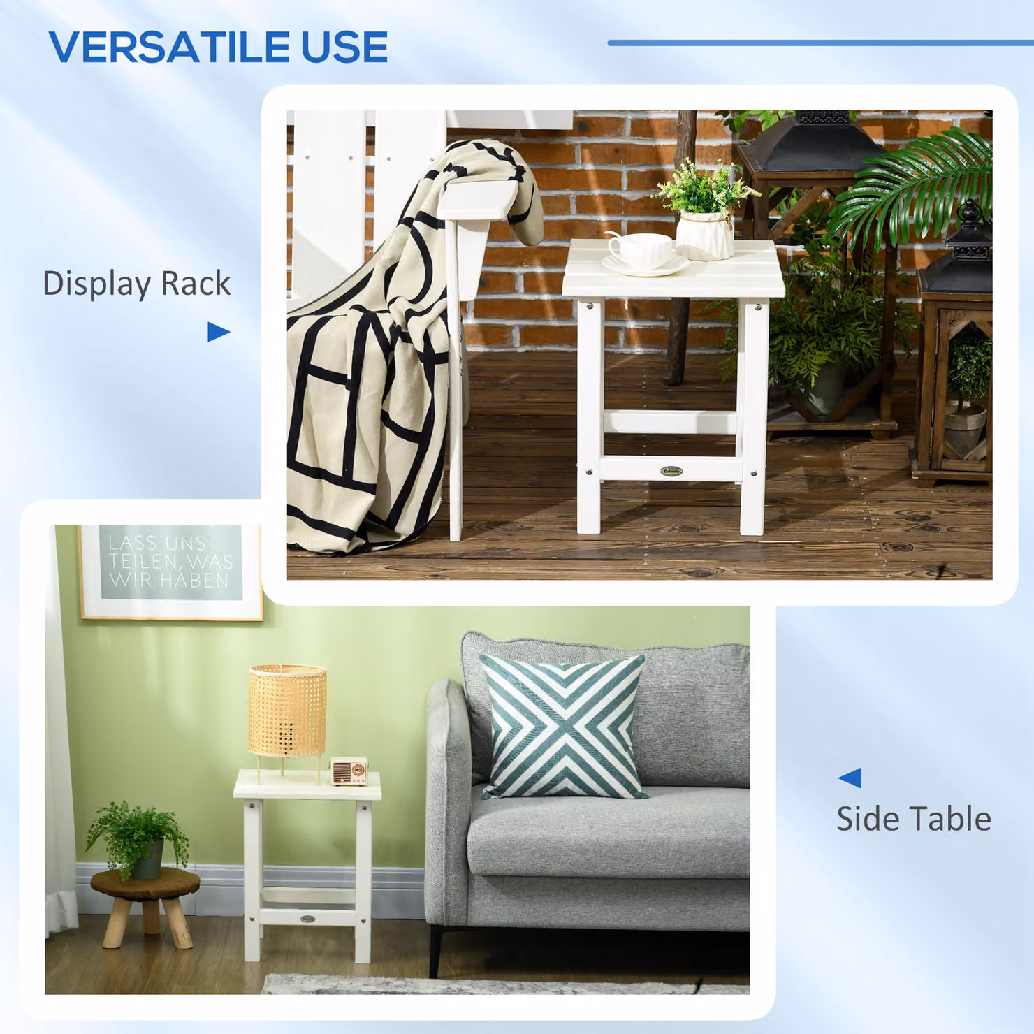 Outsunny Square Coffee Table in White with HDPE Tabletop and Frame for Garden and Balcony, W/D/H: 38 x 38 x 46 cm – 3