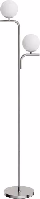 HOMCOM Modern LED Floor Lamp with Silver Tone Metal Base, Globe Glass Shades and Foot Switch