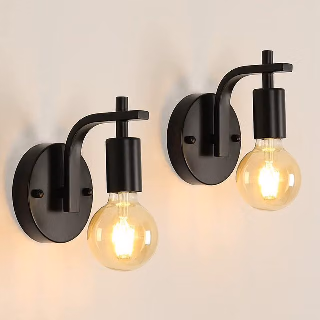 Pheashine Modern Retro Industrial Metal Wall Lamp, 2-Pack, Black, Diameter: 15 cm, E27