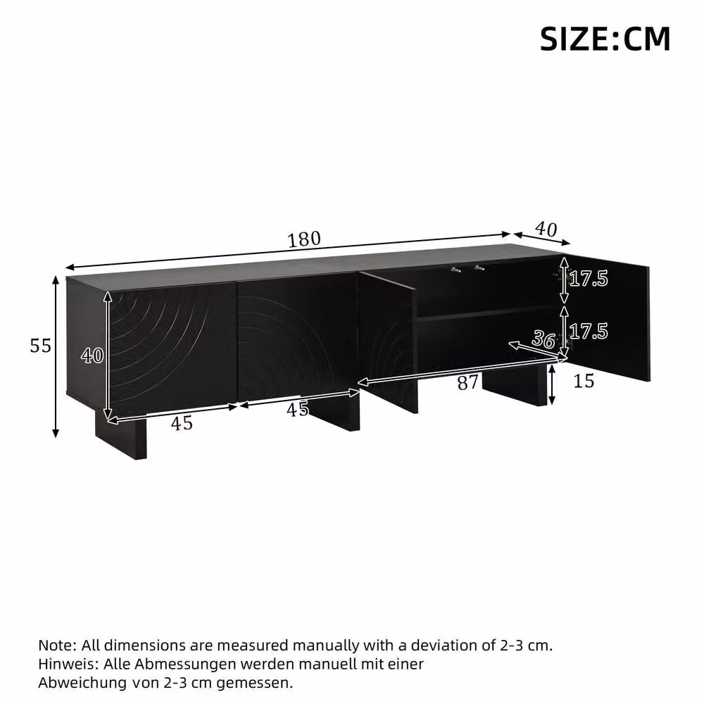 Merax Modern Black 4 Door Textured TV Unit for Up to 75 Inch TVs – 2