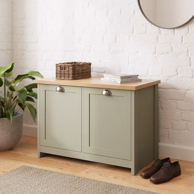GFW Lancaster Lacquered Shoe Storage Unit in Green and Grey