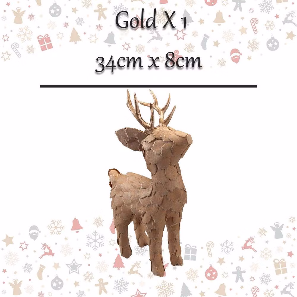 VFM e-Store Gold Christmas Standing Deer Decoration, H 34 cm x W 8 cm x D 8 cm – 2
