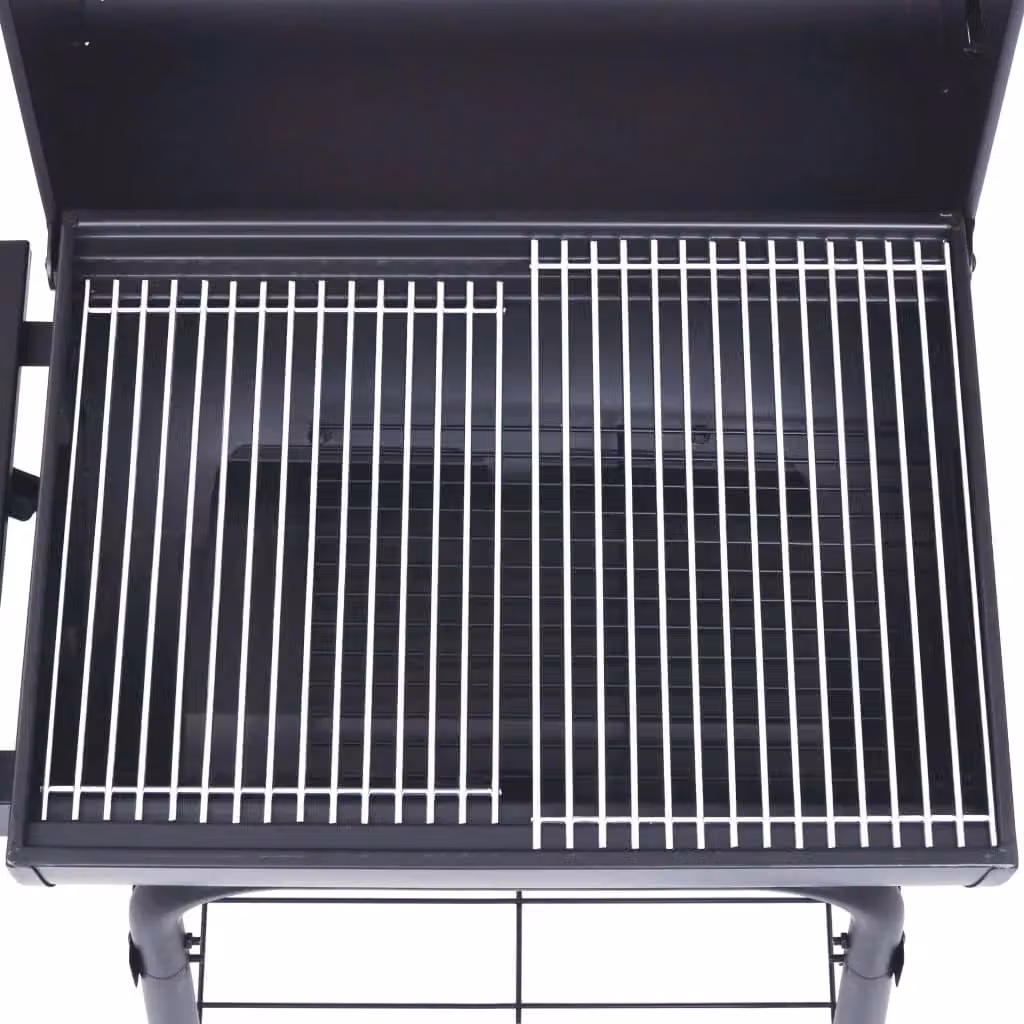 Berkfield Home Black Steel Charcoal BBQ Grill Smoker with Offset Design, Thermometer and Bottom Shelf – 3