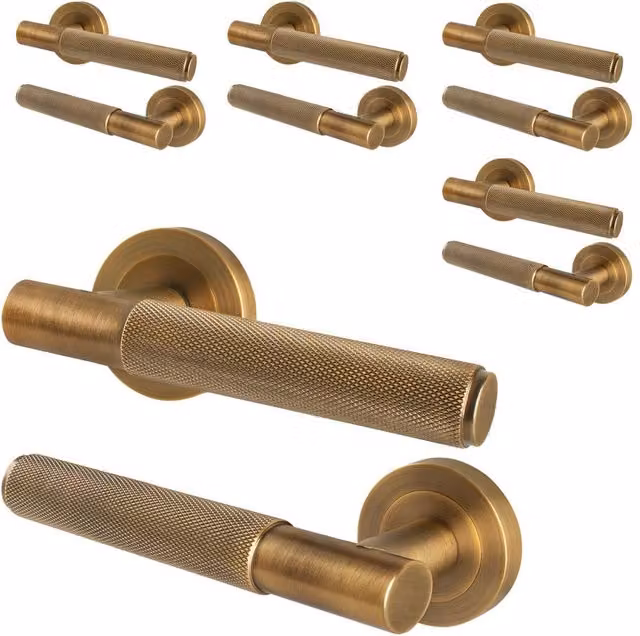 AFIT Antique Brass Knurled Round Rose Internal Door Handles in Bronze, 5 Pairs – 1