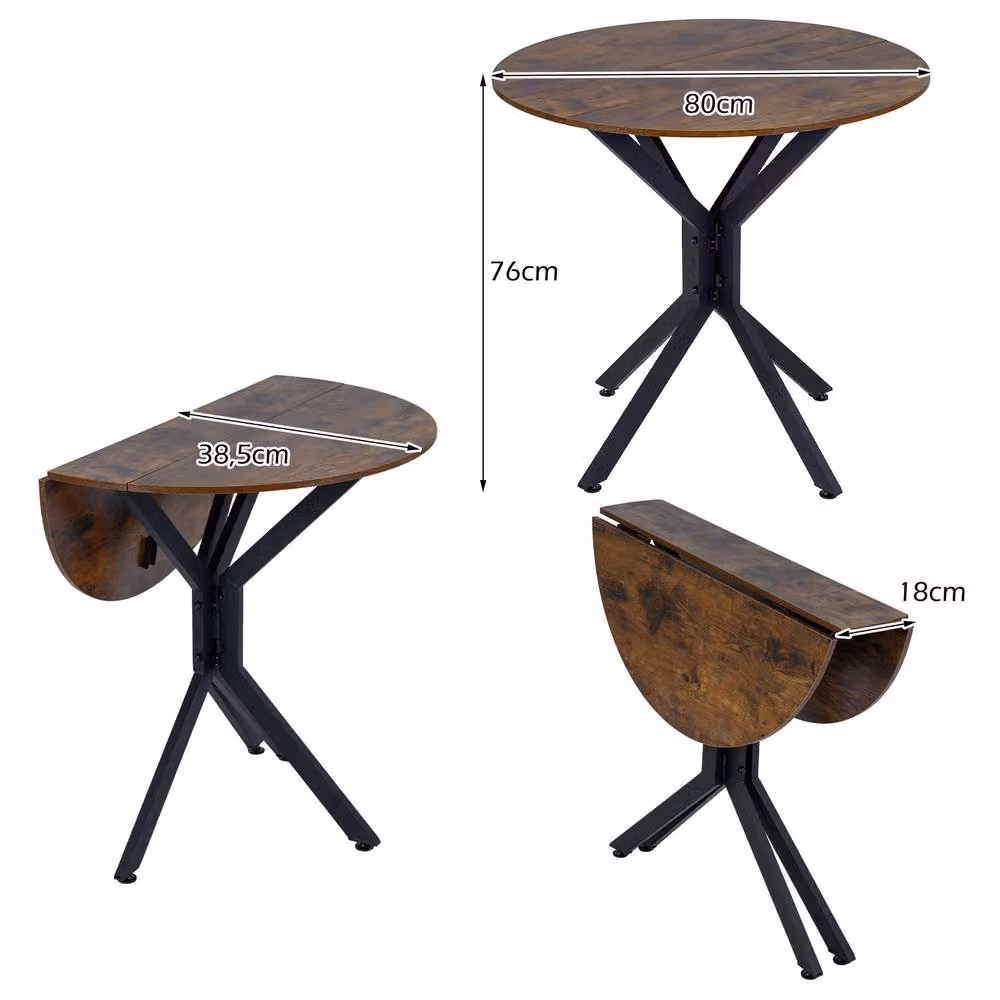 Costway Round Drop Leaf Expandable Dining Table in Brown – 2