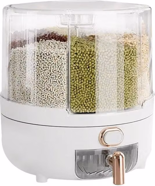 KORVIXA White and Transparent Plastic Food Sealed Storage Container with Compartments for Grain, Cereal, and Rice – 1