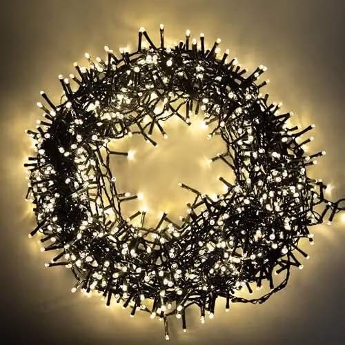 Shatchi 750 LED Warm White Compact Christmas Cluster Lights with Green Cable and Timer – 5