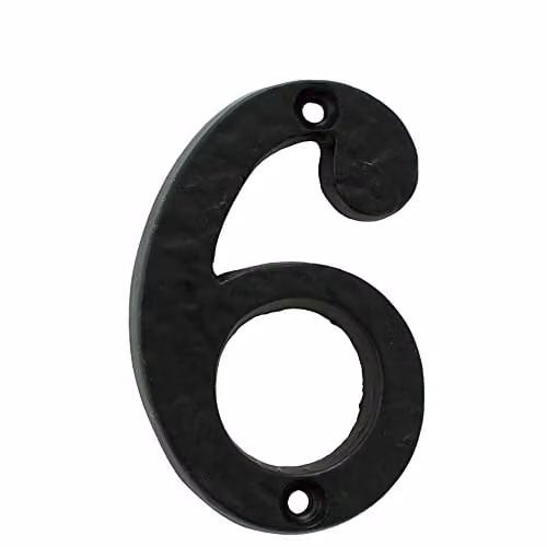 Loops Black Antique Iron Face Numeral Plaque Number 6, Height: 78 mm, Depth: 8 mm