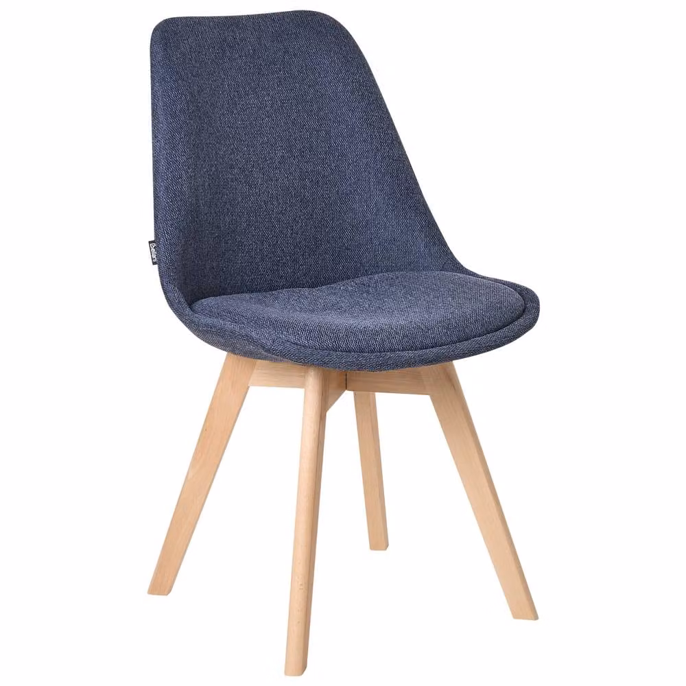 Wyld and Coco Set of 2 Modern Blue Fabric Upholstered Dining Chairs with Beechwood Legs – 3