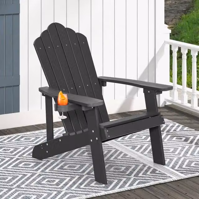 Costway Outdoor Adirondack High Backrest Firepit Armchair in Black