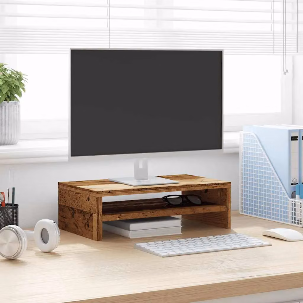 Berkfield Home Monitor Stand in Old Wood Brown, W/D/H: 42 x 24 x 13 cm – 3